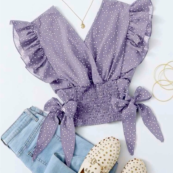 Shein Lavender Polka Dot Blouse Woman’s L - Picture 1 of 3